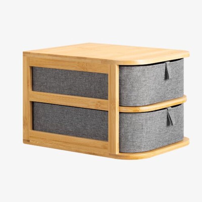 Casa si Gradina - Mobilier - Organizare si depozitare - Cutii depozitare - Organizator pentru cosmetice din bambus si material textil Navaris, 2 Sertare, 54184.01 - Infinity.ro