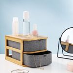 Casa si Gradina - Mobilier - Organizare si depozitare - Cutii depozitare - Organizator pentru cosmetice din bambus si material textil Navaris, 2 Sertare, 54184.01 - Infinity.ro