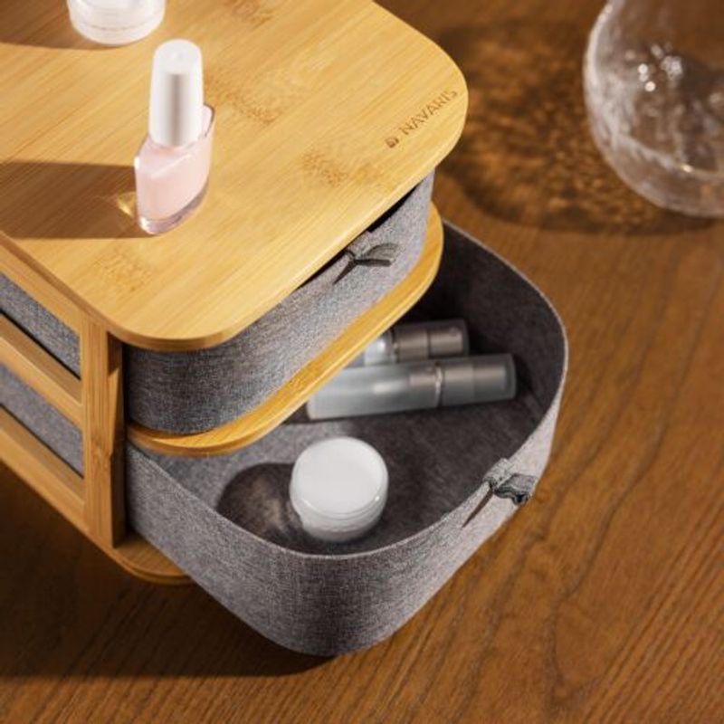 Casa si Gradina - Mobilier - Organizare si depozitare - Cutii depozitare - Organizator pentru cosmetice din bambus si material textil Navaris, 2 Sertare, 54184.01 - Infinity.ro