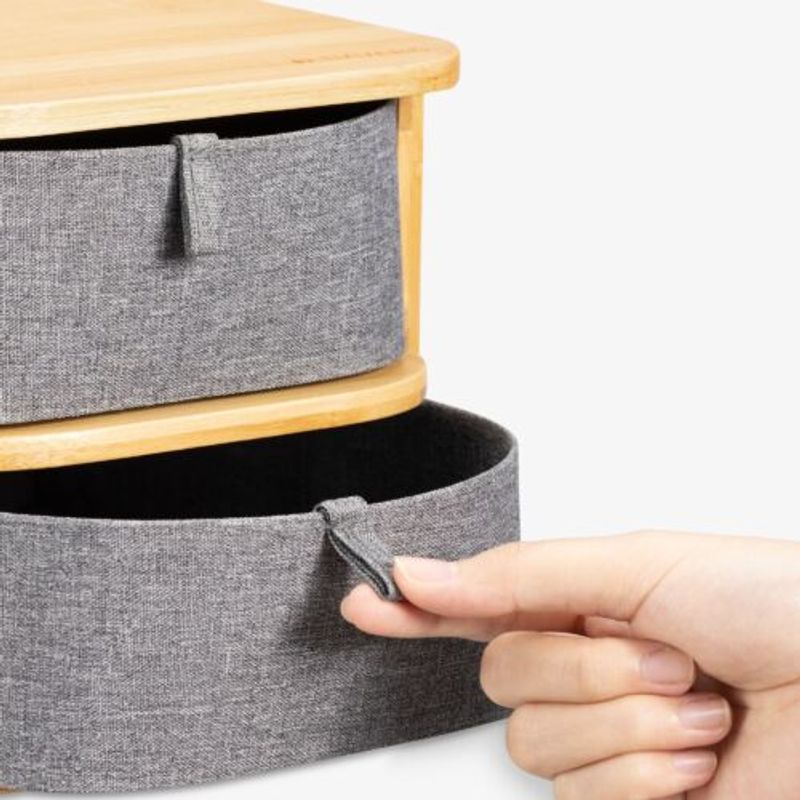 Casa si Gradina - Mobilier - Organizare si depozitare - Cutii depozitare - Organizator pentru cosmetice din bambus si material textil Navaris, 2 Sertare, 54184.01 - Infinity.ro