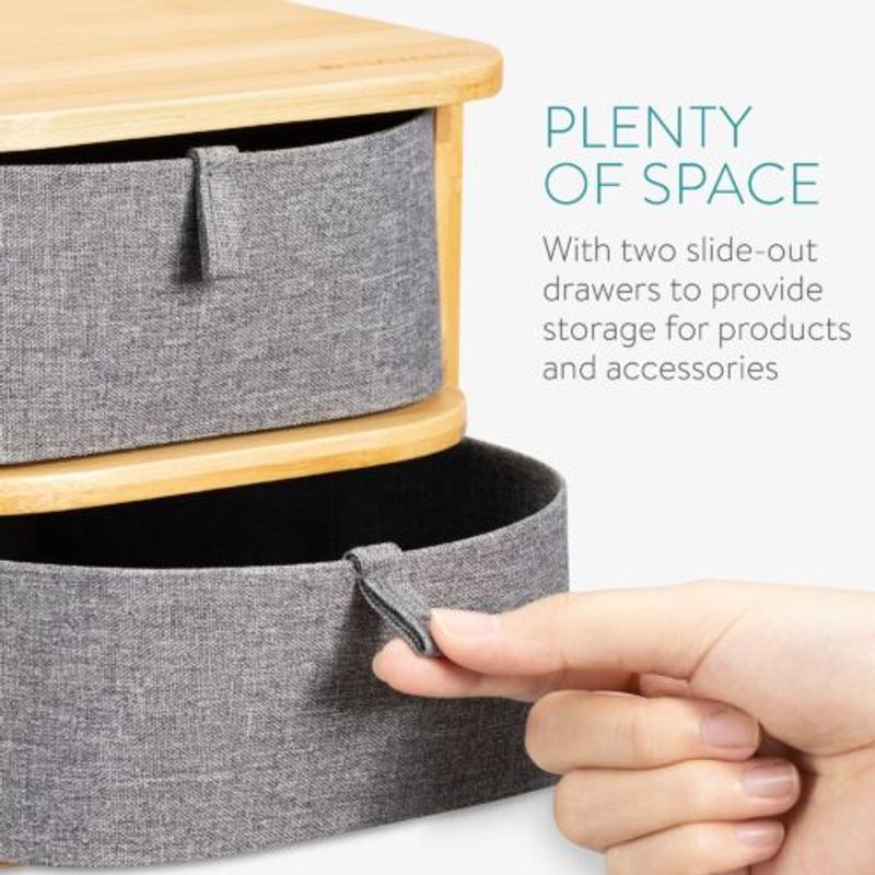 Casa si Gradina - Mobilier - Organizare si depozitare - Cutii depozitare - Organizator pentru cosmetice din bambus si material textil Navaris, 2 Sertare, 54184.01 - Infinity.ro