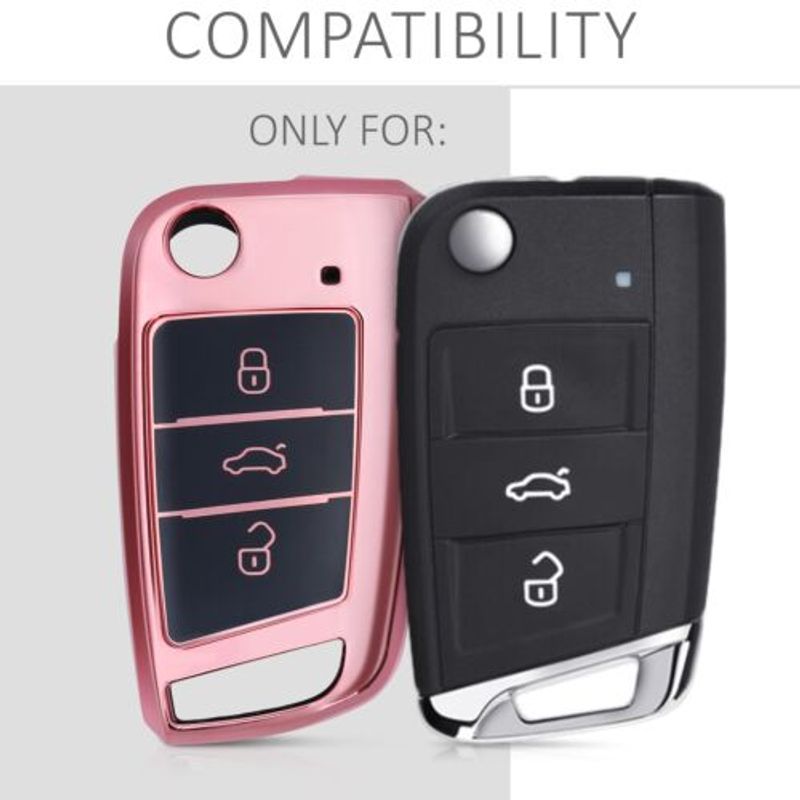 Auto si Moto - Electronice auto - Accesorii electronice auto - Husa Cheie Auto pentru VW/Skoda, 3 Butoane, Silicon, Rose Gold, 52815.02 - Infinity.ro