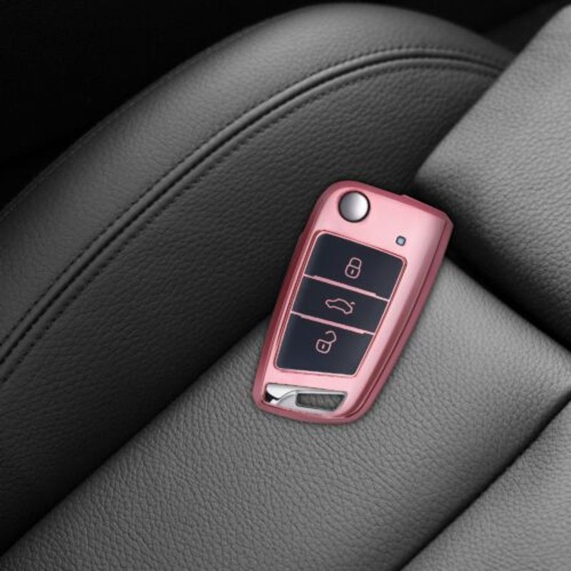 Auto si Moto - Electronice auto - Accesorii electronice auto - Husa Cheie Auto pentru VW/Skoda, 3 Butoane, Silicon, Rose Gold, 52815.02 - Infinity.ro