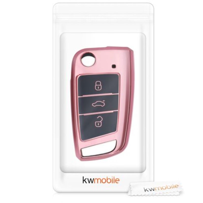 Auto si Moto - Electronice auto - Accesorii electronice auto - Husa Cheie Auto pentru VW/Skoda, 3 Butoane, Silicon, Rose Gold, 52815.02 - Infinity.ro