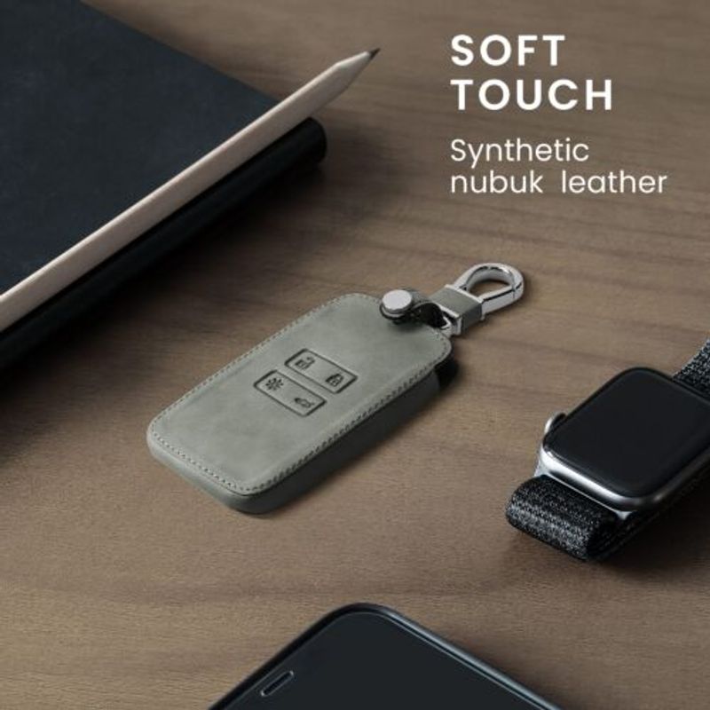 Auto si Moto - Electronice auto - Accesorii electronice auto - Husa Cheie Auto pentru Renault/Dacia, 4 Butoane, Keyless Go, Piele nabuc, Gri, 48565.09 - Infinity.ro