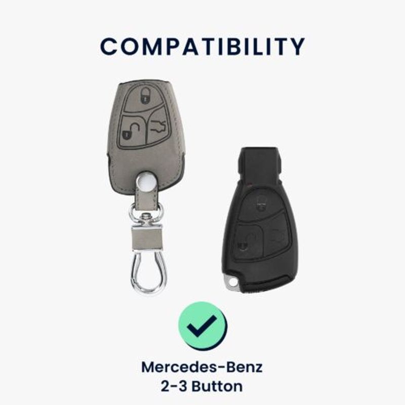 Auto si Moto - Electronice auto - Accesorii electronice auto - Husa Cheie Auto pentru Mercedes Benz, 2-3 Butoane, Kwmobile, Piele nabuc, Gri, 54576.01 - Infinity.ro