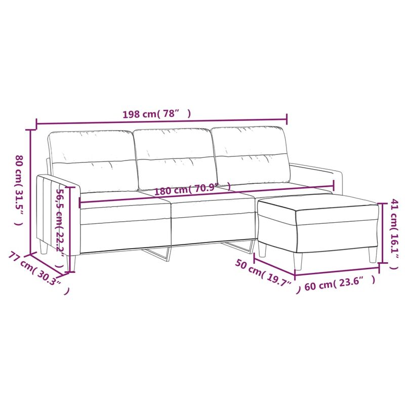 Casa si Gradina - Mobilier - Canapele si coltare - Canapele - Canapea cu 3 locuri si taburet, textil, galben deschis, 180 cm, model 3 - Infinity.ro