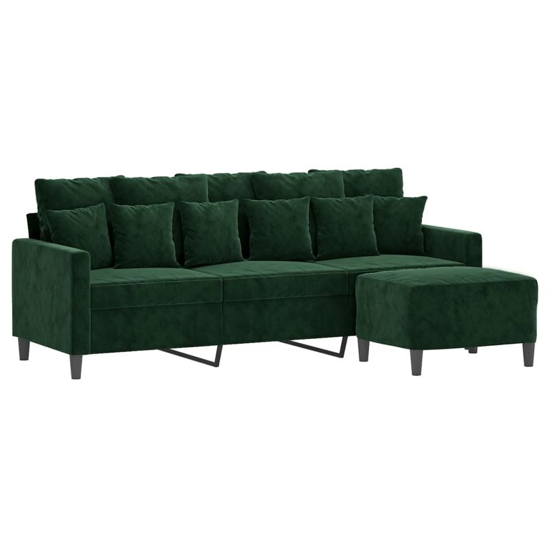 Casa si Gradina - Mobilier - Canapele si coltare - Canapele - Canapea cu 3 locuri si taburet, catifea, verde inchis, 180 cm, model 2 - Infinity.ro