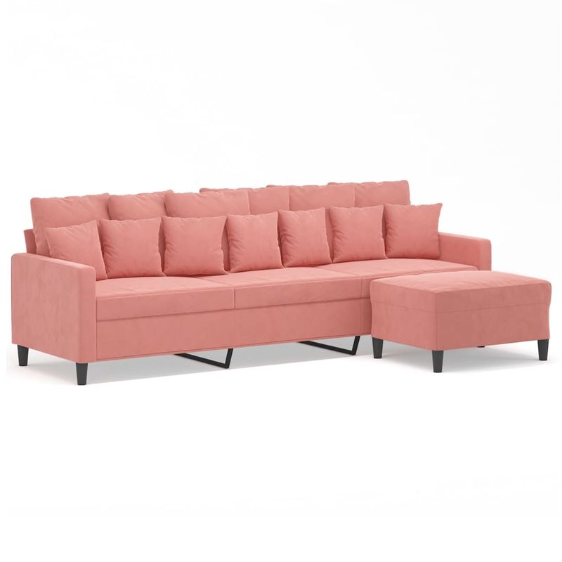 Casa si Gradina - Mobilier - Canapele si coltare - Canapele - Canapea cu 3 locuri si taburet, catifea, roz, 210 cm, model 2 - Infinity.ro
