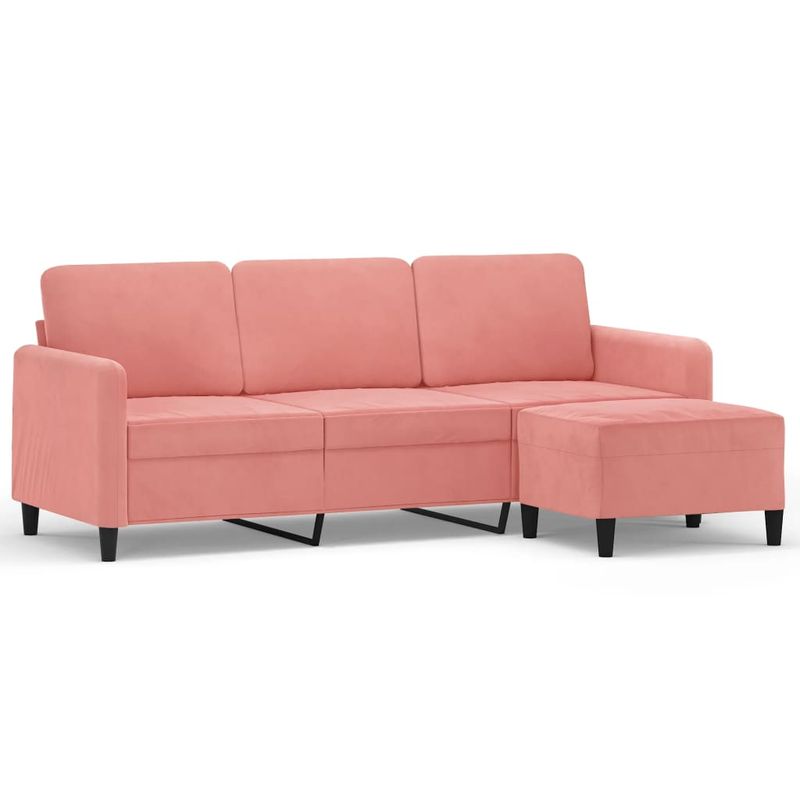 Casa si Gradina - Mobilier - Canapele si coltare - Canapele - Canapea cu 3 locuri si taburet, catifea, roz, 180 cm, model 3 - Infinity.ro