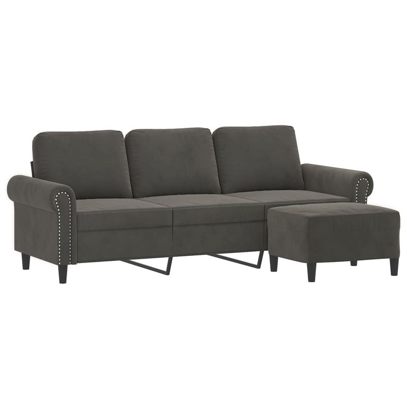 Casa si Gradina - Mobilier - Canapele si coltare - Canapele - Canapea cu 3 locuri si taburet, catifea, gri inchis, 180 cm, model 4 - Infinity.ro