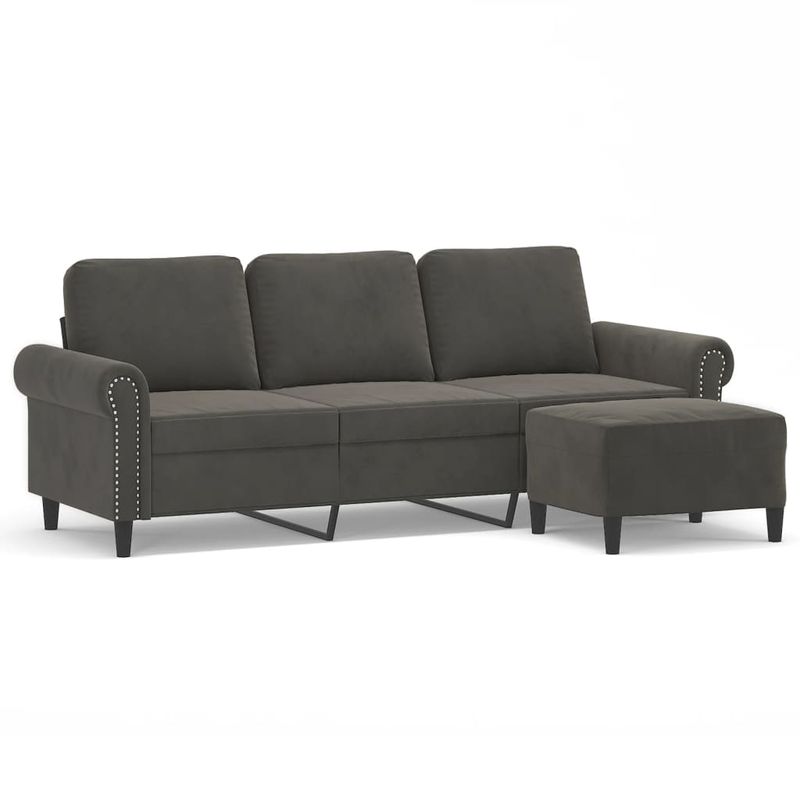 Casa si Gradina - Mobilier - Canapele si coltare - Canapele - Canapea cu 3 locuri si taburet, catifea, gri inchis, 180 cm, model 4 - Infinity.ro