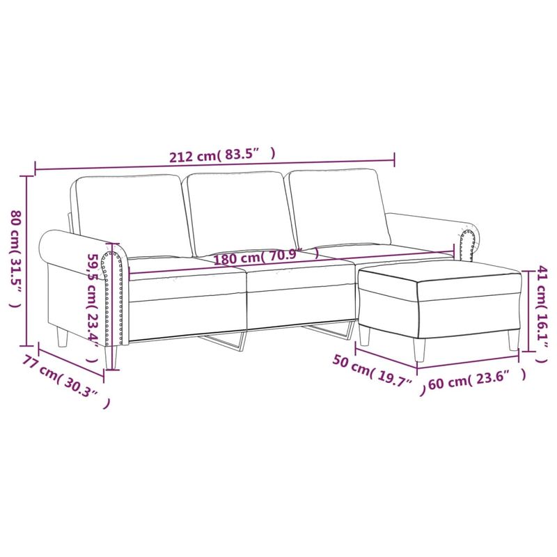 Casa si Gradina - Mobilier - Canapele si coltare - Canapele - Canapea cu 3 locuri si taburet, catifea, gri inchis, 180 cm, model 4 - Infinity.ro