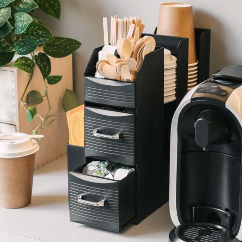 Casa si Gradina - Bucatarie si vesela - Organizare si depozitare bucatarie - Suporturi tacamuri si vase - Organizator pentru cafea si ceai Navaris cu compartimente si 2 sertare, 50262.01 - Infinity.ro