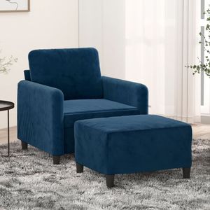 Fotoliu canapea cu taburet, catifea, albastru, 60 cm, model 3