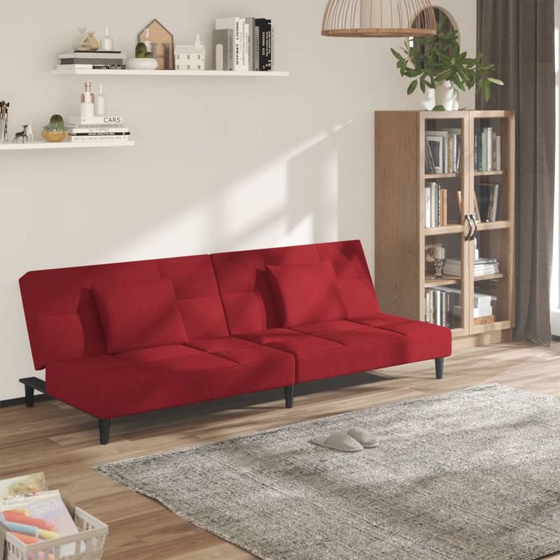 Casa si Gradina - Mobilier - Canapele si coltare - Canapele - Canapea extensibila cu 2 locuri, 2 perne, catifea, rosu vin, model 2 - Infinity.ro