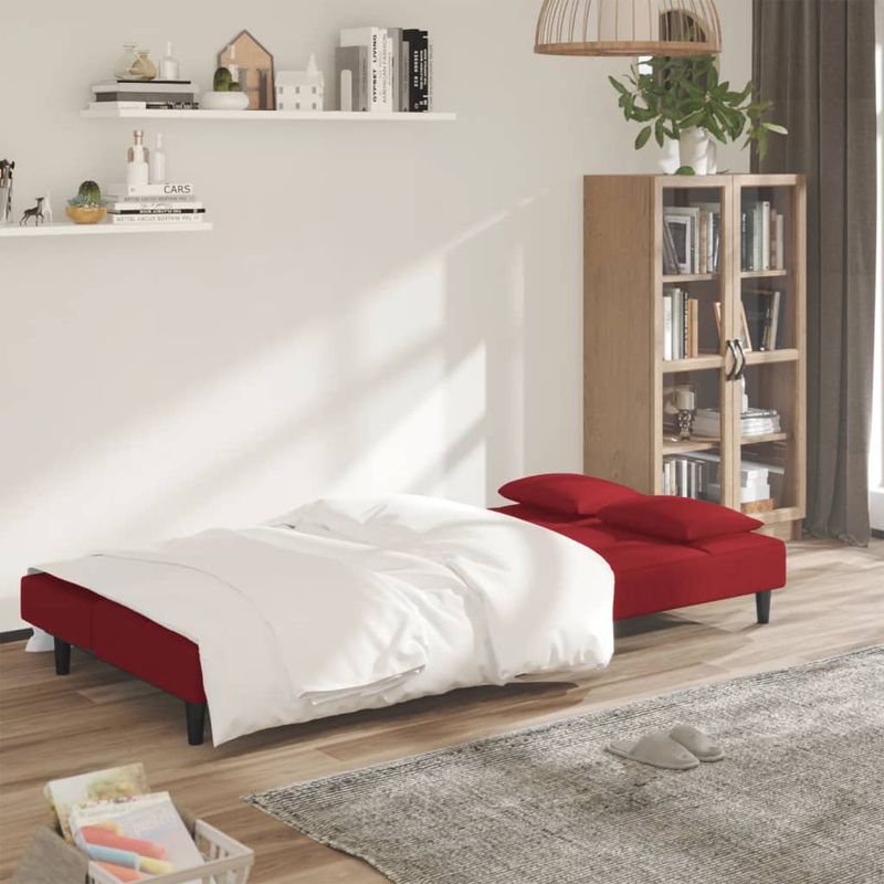 Casa si Gradina - Mobilier - Canapele si coltare - Canapele - Canapea extensibila cu 2 locuri, 2 perne, catifea, rosu vin, model 2 - Infinity.ro
