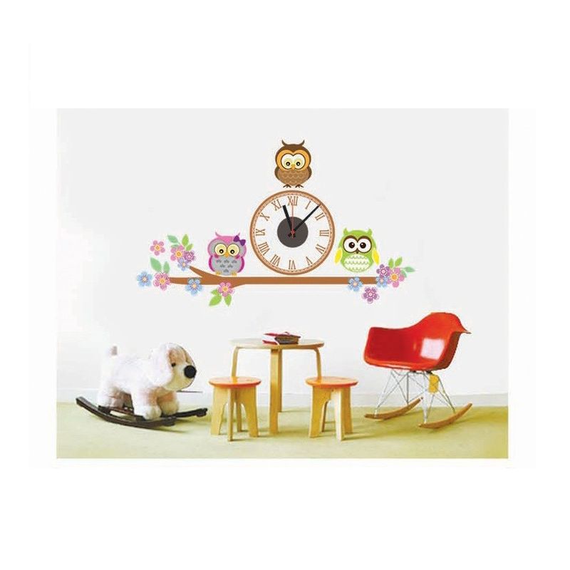 Casa si Gradina - Decoratiuni - Tapet - Ceas decorativ de perete, Bufnite, Ceas cu Autocolant, 55 cm, CD871 - Infinity.ro