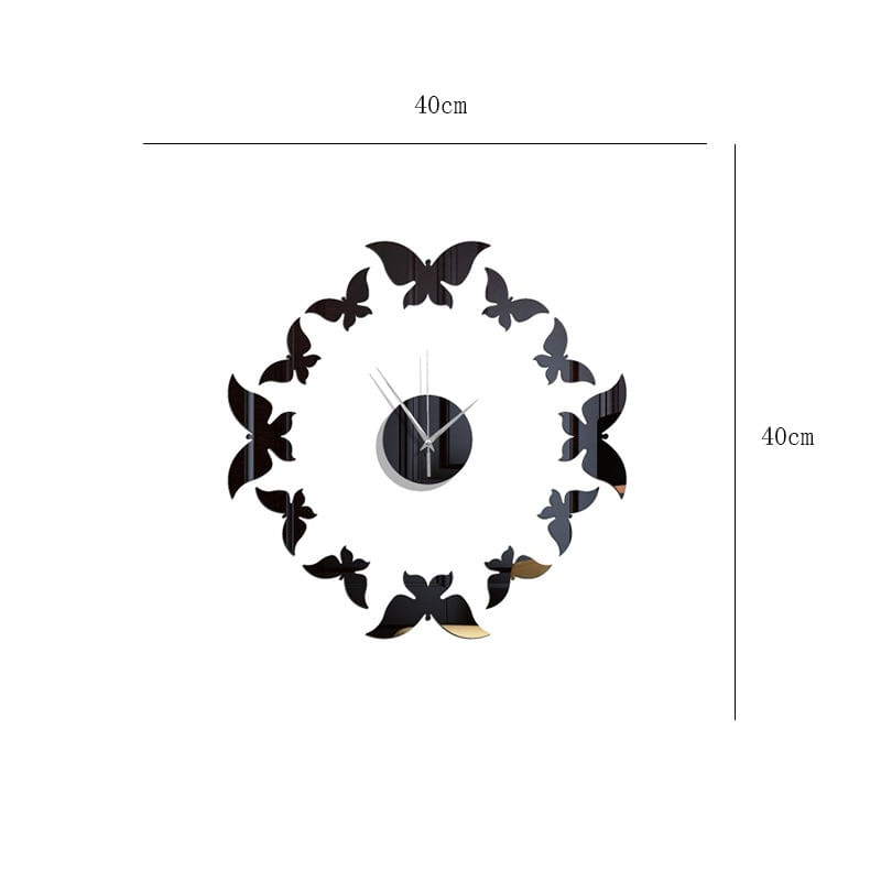 Casa si Gradina - Decoratiuni - Decoratiuni perete - Ceas decorativ de perete, Fluturi, Oglinda acrilica, 40 cm, MC-035 - Infinity.ro