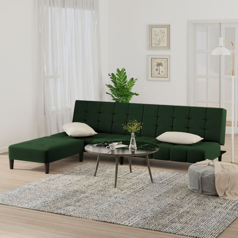 Casa si Gradina - Mobilier - Canapele si coltare - Canapele - Canapea extensibila cu taburet, 2 locuri, catifea, verde inchis, model 3 - Infinity.ro