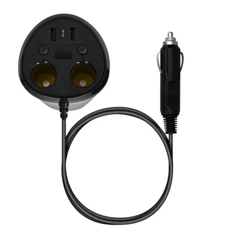 Auto si Moto - Electronice auto - Accesorii electronice auto - Adaptor auto cu 2 prize si 2 porturi USB Navaris, 12V, 24V, Afisaj LED, Negru, 49581.01 - Infinity.ro