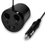 Auto si Moto - Electronice auto - Accesorii electronice auto - Adaptor auto cu 2 prize si 2 porturi USB Navaris, 12V, 24V, Afisaj LED, Negru, 49581.01 - Infinity.ro