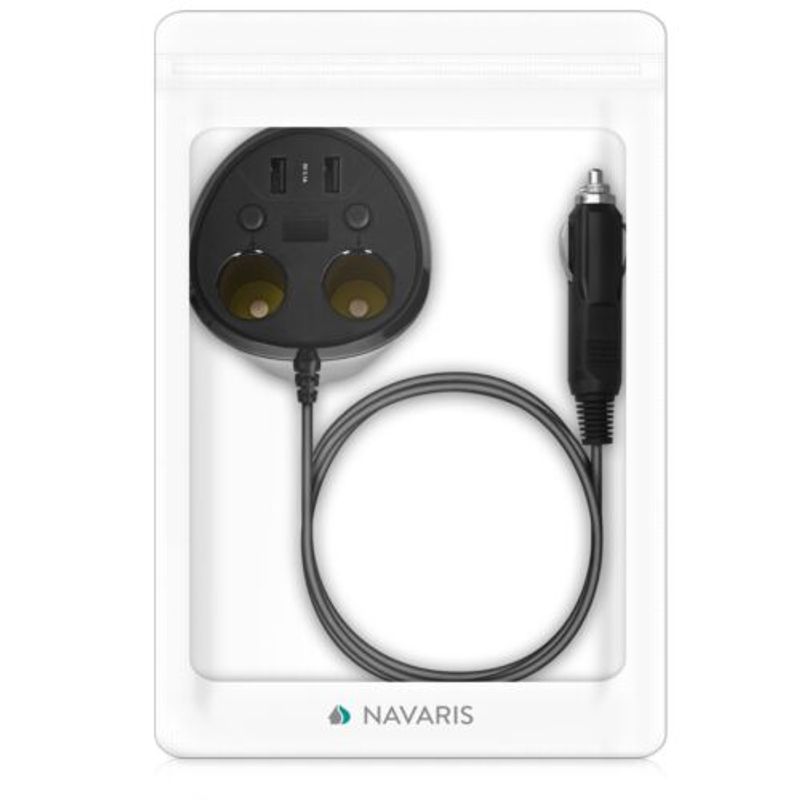 Auto si Moto - Electronice auto - Accesorii electronice auto - Adaptor auto cu 2 prize si 2 porturi USB Navaris, 12V, 24V, Afisaj LED, Negru, 49581.01 - Infinity.ro