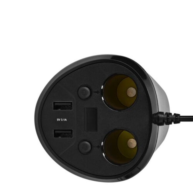 Auto si Moto - Electronice auto - Accesorii electronice auto - Adaptor auto cu 2 prize si 2 porturi USB Navaris, 12V, 24V, Afisaj LED, Negru, 49581.01 - Infinity.ro