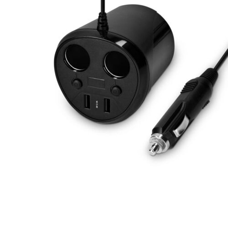 Auto si Moto - Electronice auto - Accesorii electronice auto - Adaptor auto cu 2 prize si 2 porturi USB Navaris, 12V, 24V, Afisaj LED, Negru, 49581.01 - Infinity.ro