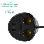 Auto si Moto - Electronice auto - Accesorii electronice auto - Adaptor auto cu 2 prize si 2 porturi USB Navaris, 12V, 24V, Afisaj LED, Negru, 49581.01 - Infinity.ro