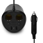 Auto si Moto - Electronice auto - Accesorii electronice auto - Adaptor auto cu 2 prize si 2 porturi USB Navaris, 12V, 24V, Afisaj LED, Negru, 49581.01 - Infinity.ro