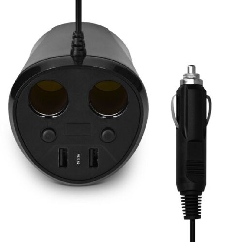 Auto si Moto - Electronice auto - Accesorii electronice auto - Adaptor auto cu 2 prize si 2 porturi USB Navaris, 12V, 24V, Afisaj LED, Negru, 49581.01 - Infinity.ro