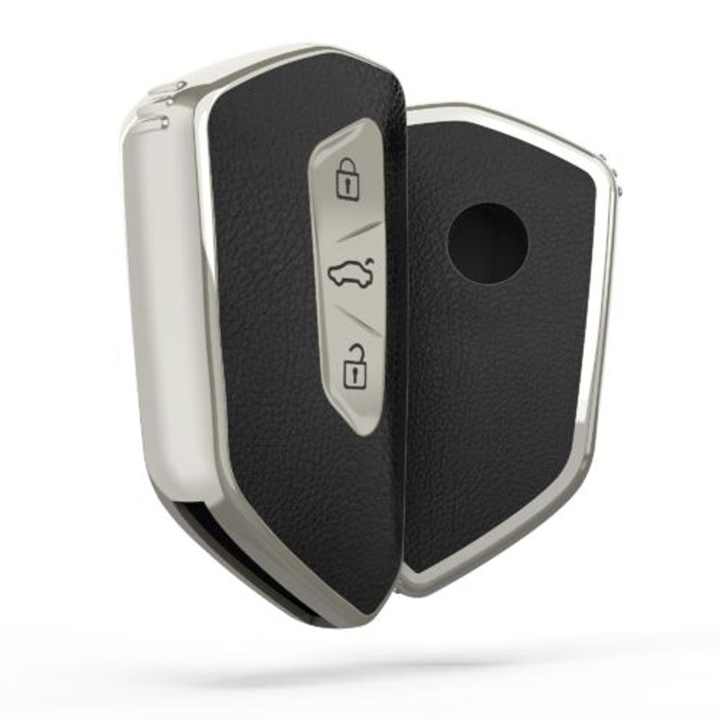 Auto si Moto - Electronice auto - Accesorii electronice auto - Husa Cheie Auto pentru VW/Skoda/Seat, 3 Butoane, Kwmobile, Silicon, Negru/Silver, 55232.01 - Infinity.ro