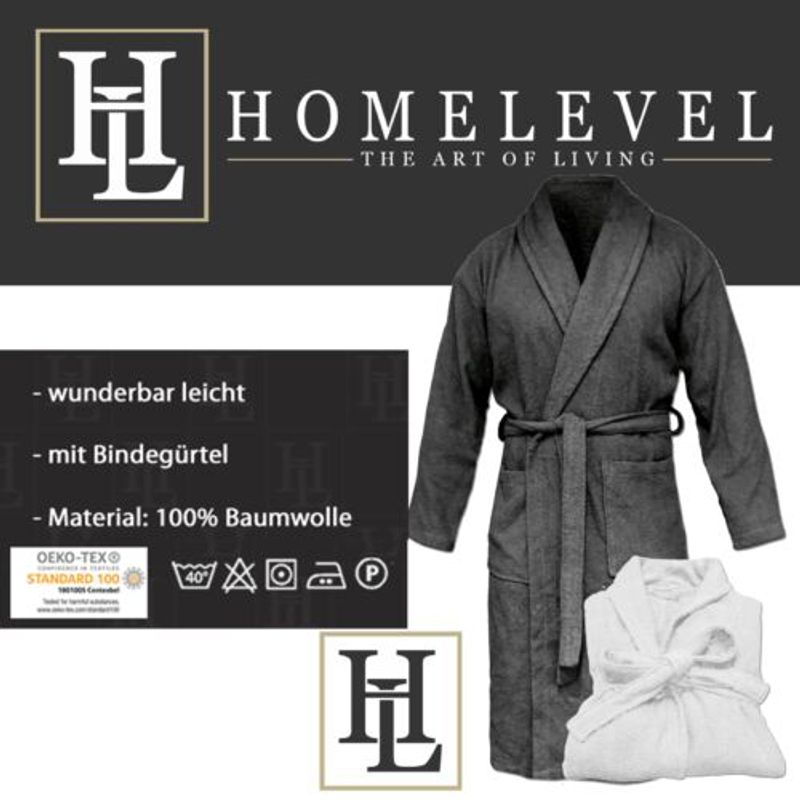 Casa si Gradina - Textile si covoare - Textile baie - Halate de baie - Halat de baie unisex Homelevel, M, Gri, Bumbac organic, 54845.73.2 - Infinity.ro