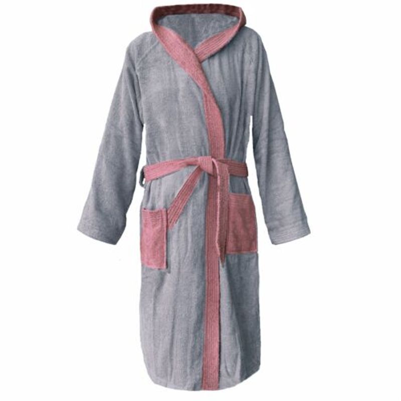 Casa si Gradina - Textile si covoare - Textile baie - Halate de baie - Halat de baie din tesatura Homelevel, 5XL, Gri/Roz, Bumbac organic, 54856.10.35 - Infinity.ro