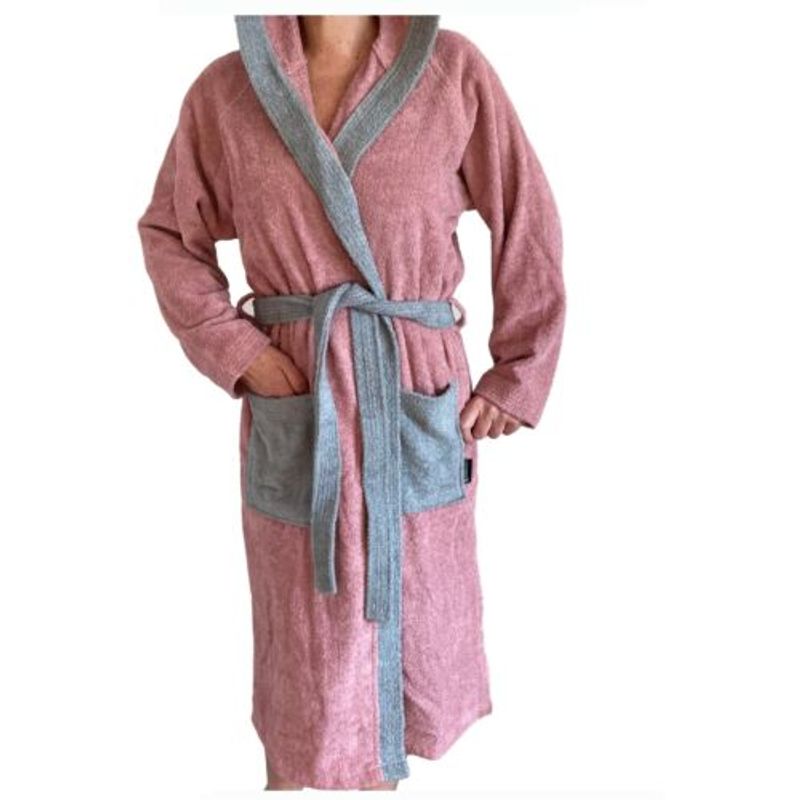 Casa si Gradina - Textile si covoare - Textile baie - Halate de baie - Halat de baie din tesatura Homelevel, XL, Roz/Gri, Bumbac organic, 54856.33.4 - Infinity.ro