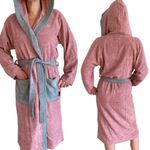 Casa si Gradina - Textile si covoare - Textile baie - Halate de baie - Halat de baie din tesatura Homelevel, XL, Roz/Gri, Bumbac organic, 54856.33.4 - Infinity.ro