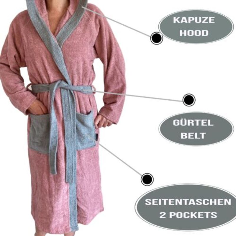 Casa si Gradina - Textile si covoare - Textile baie - Halate de baie - Halat de baie din tesatura Homelevel, XL, Roz/Gri, Bumbac organic, 54856.33.4 - Infinity.ro