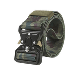Sport si Outdoor/Accesorii si echipamente sportive/Sporturi extreme si supravietuire/Kituri supravietuire - Curea tactica de supravietuire, 120 cm, din panza cu catarama Quick Realase, verde militar - Infinity.ro