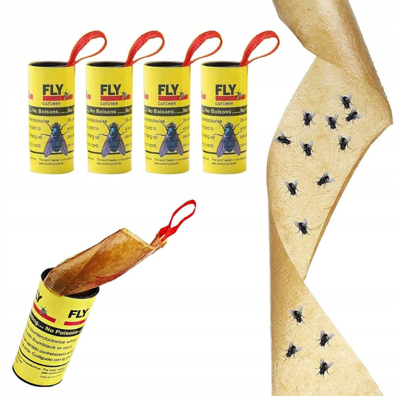 Market - Curatenie si intretinere casa - Produse menaj - Insecticide si capcane - Set 4 capcane pentru muste, banda de hartie lipicioasa, galben - Infinity.ro