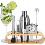 Casa si Gradina - Bucatarie si vesela - Accesorii bar - Shakere - Set bartending Springos, 12 piese, suport bambus, inox, 750 ml - Infinity.ro