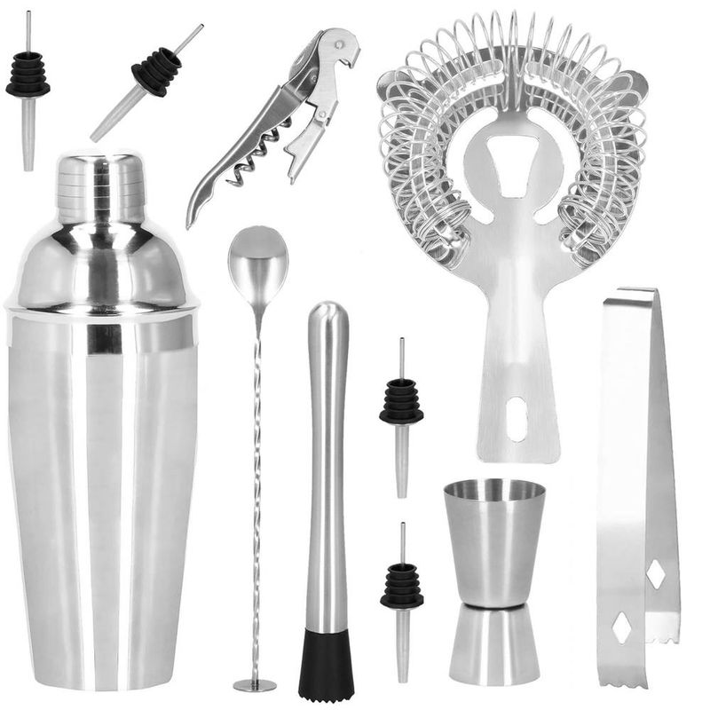 Casa si Gradina - Bucatarie si vesela - Accesorii bar - Shakere - Set bartending Springos, 12 piese, suport bambus, inox, 750 ml - Infinity.ro