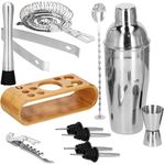 Casa si Gradina - Bucatarie si vesela - Accesorii bar - Shakere - Set bartending Springos, 12 piese, suport bambus, inox, 750 ml - Infinity.ro