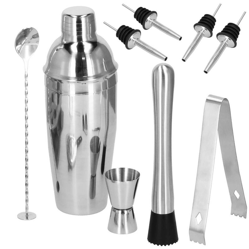 Casa si Gradina - Bucatarie si vesela - Accesorii bar - Shakere - Set bartending Springos, 12 piese, suport bambus, inox, 750 ml - Infinity.ro