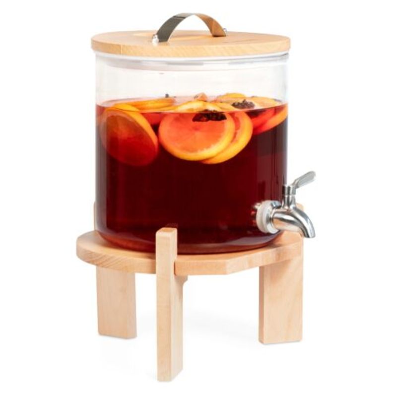 Casa si Gradina/Bucatarie si vesela/Accesorii bar/Carafe si decantoare - Dozator de bauturi din sticla Navaris cu robinet si stand, 5 l, Maro, 46785.04 - Infinity.ro