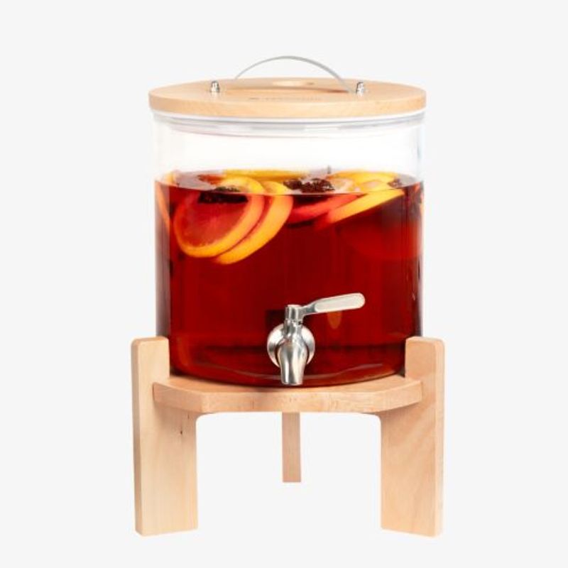 Casa si Gradina/Bucatarie si vesela/Accesorii bar/Carafe si decantoare - Dozator de bauturi din sticla Navaris cu robinet si stand, 5 l, Maro, 46785.04 - Infinity.ro