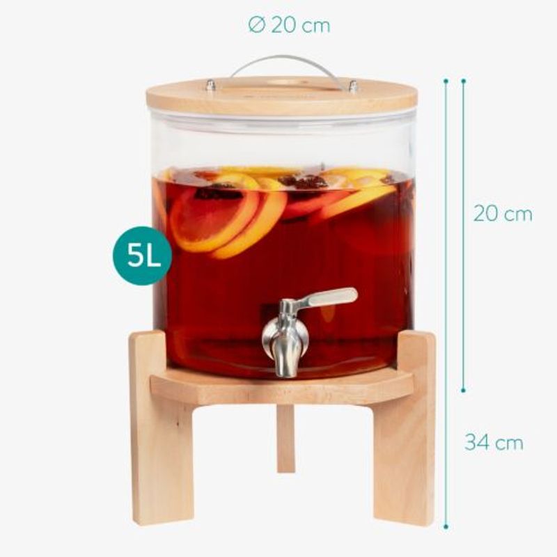 Casa si Gradina/Bucatarie si vesela/Accesorii bar/Carafe si decantoare - Dozator de bauturi din sticla Navaris cu robinet si stand, 5 l, Maro, 46785.04 - Infinity.ro