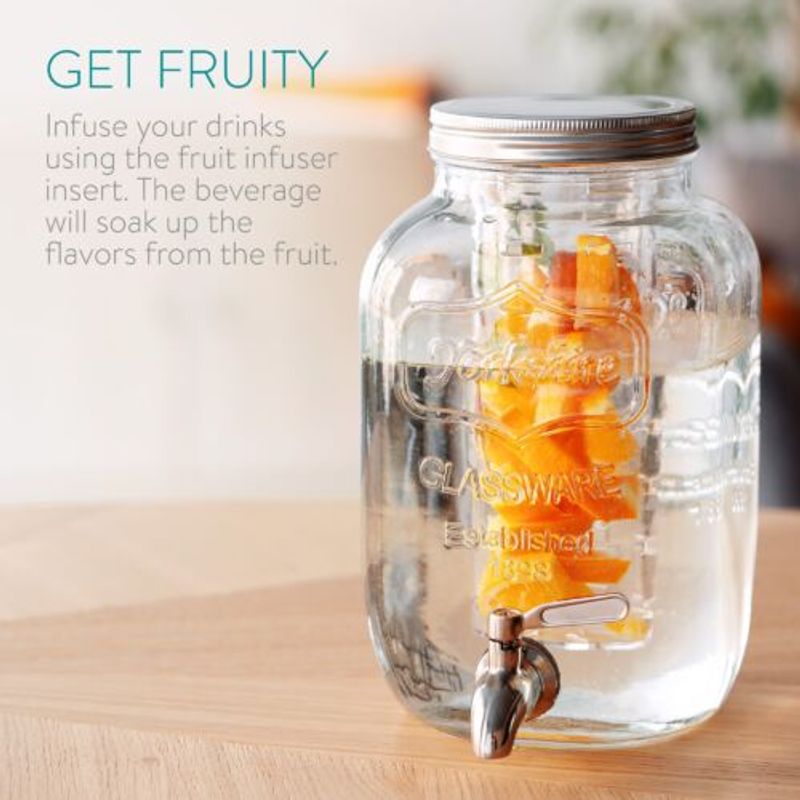 Casa si Gradina/Bucatarie si vesela/Accesorii bar/Carafe si decantoare - Dozator de bauturi cu infuzor de fructe si insertie de gheata Navaris, 4 l, 52425.01 - Infinity.ro
