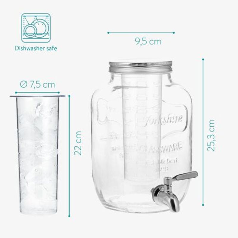 Casa si Gradina/Bucatarie si vesela/Accesorii bar/Carafe si decantoare - Dozator de bauturi cu infuzor de fructe si insertie de gheata Navaris, 4 l, 52425.01 - Infinity.ro