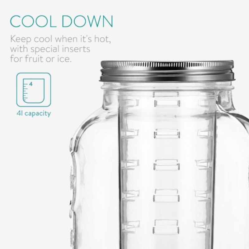 Casa si Gradina/Bucatarie si vesela/Accesorii bar/Carafe si decantoare - Dozator de bauturi cu infuzor de fructe si insertie de gheata Navaris, 4 l, 52425.01 - Infinity.ro